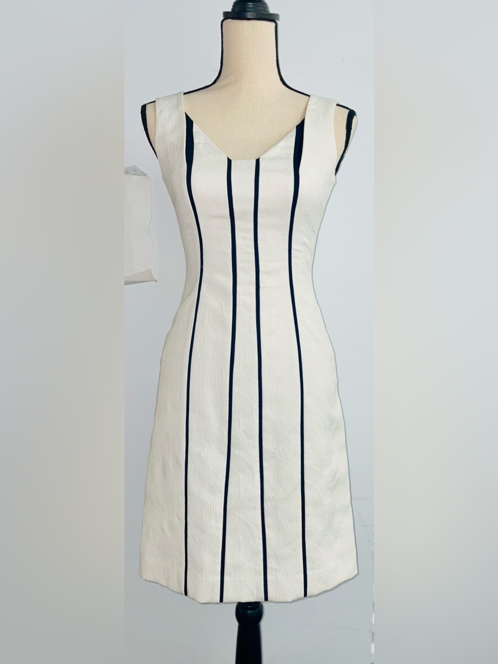 ANTONIO MELANI White Midi Dress with Navy Vertical Stripes